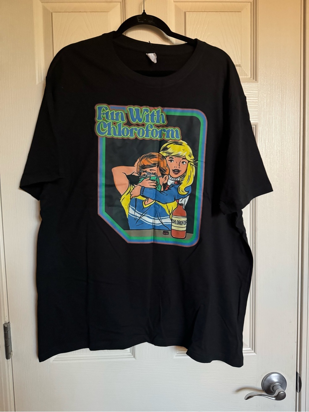NWT Black Graphic Tee with Multicolor Retro Print
